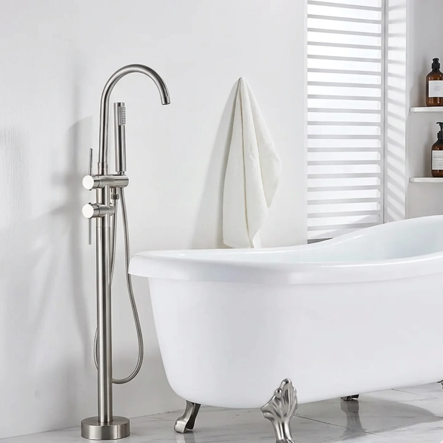 Klaralven - Bathtub Shower Faucet Set Floor Standing Shower System with 360 Swivel Spout Bathroom Bath Bathtub Mixer - Image 20