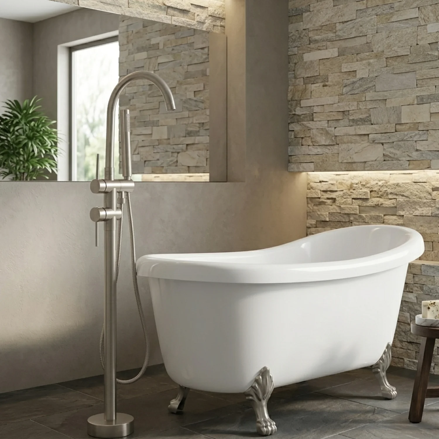 Klaralven - Bathtub Shower Faucet Set Floor Standing Shower System with 360 Swivel Spout Bathroom Bath Bathtub Mixer - Image 21