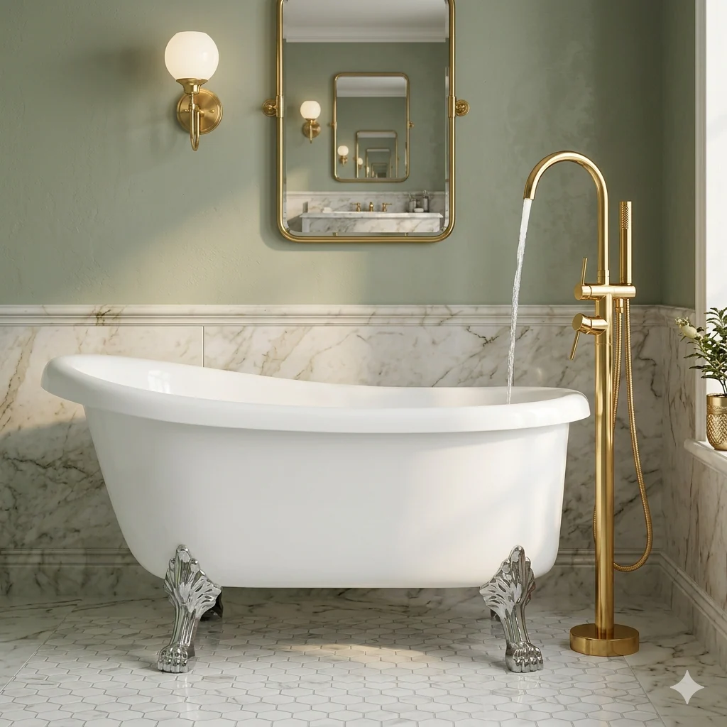 Klaralven - Bathtub Shower Faucet Set Floor Standing Shower System with 360 Swivel Spout Bathroom Bath Bathtub Mixer - Image 23