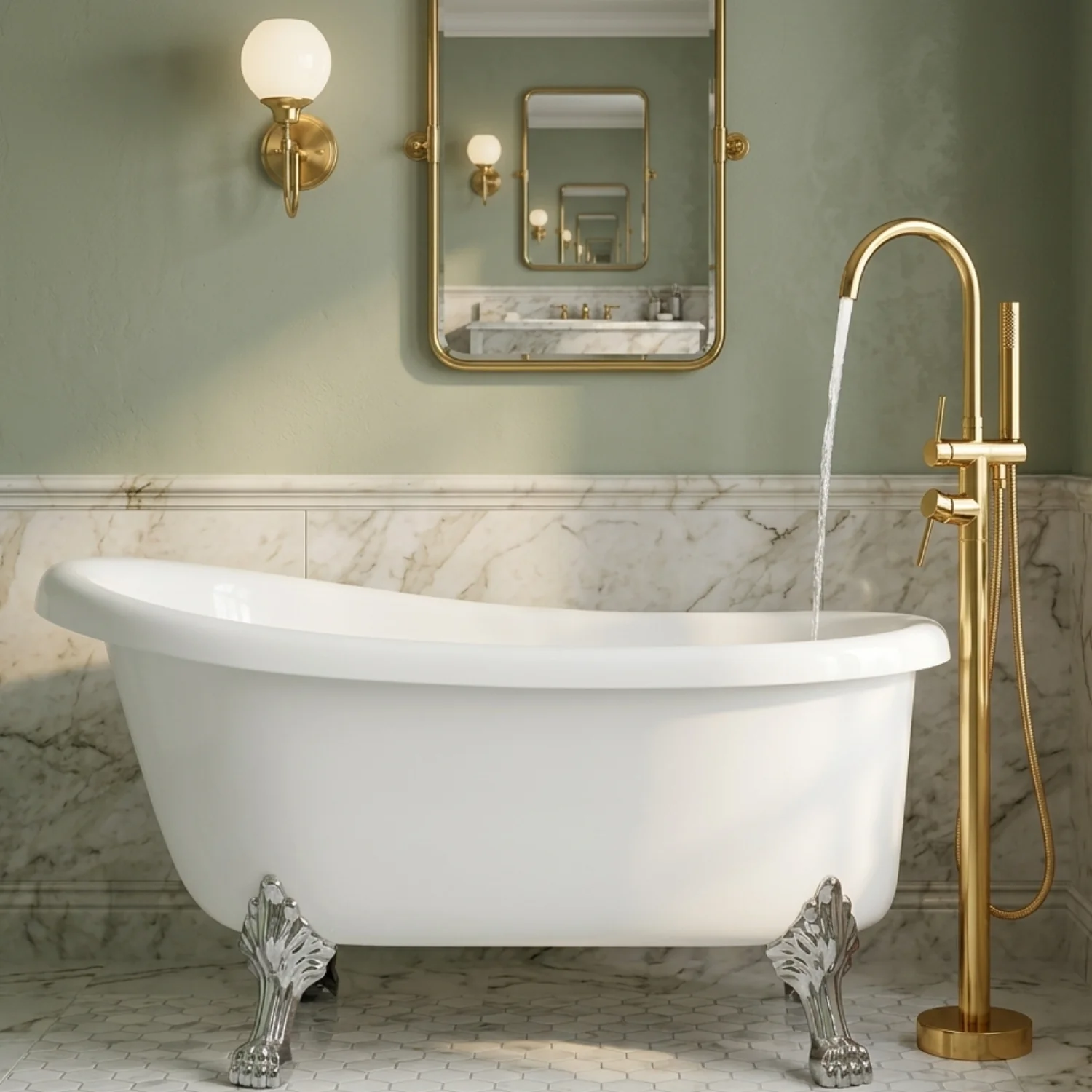 Klaralven - Bathtub Shower Faucet Set Floor Standing Shower System with 360 Swivel Spout Bathroom Bath Bathtub Mixer - Image 25