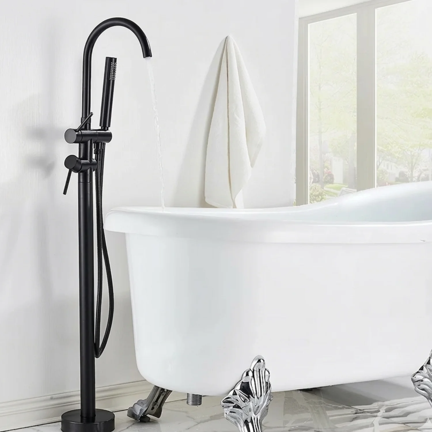 Klaralven - Bathtub Shower Faucet Set Floor Standing Shower System with 360 Swivel Spout Bathroom Bath Bathtub Mixer - Image 3