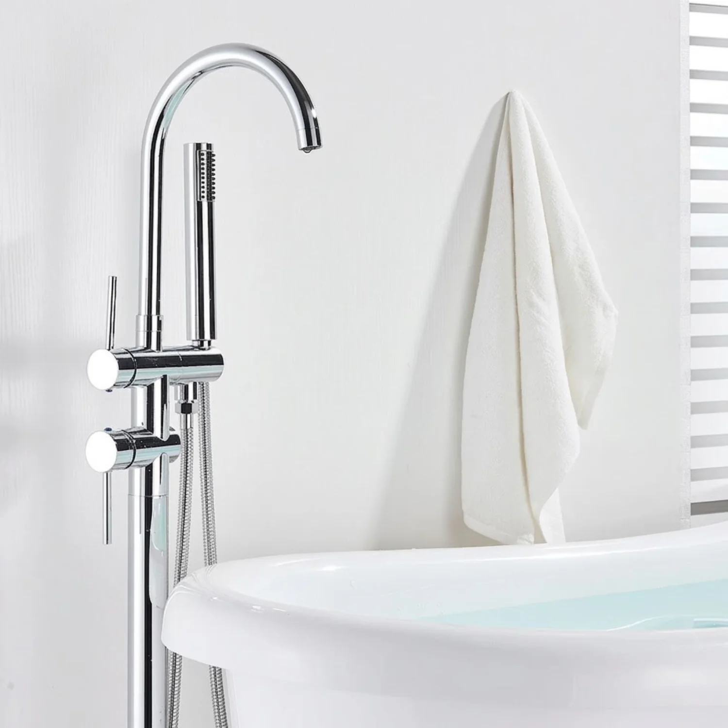 Klaralven - Bathtub Shower Faucet Set Floor Standing Shower System with 360 Swivel Spout Bathroom Bath Bathtub Mixer - Image 5