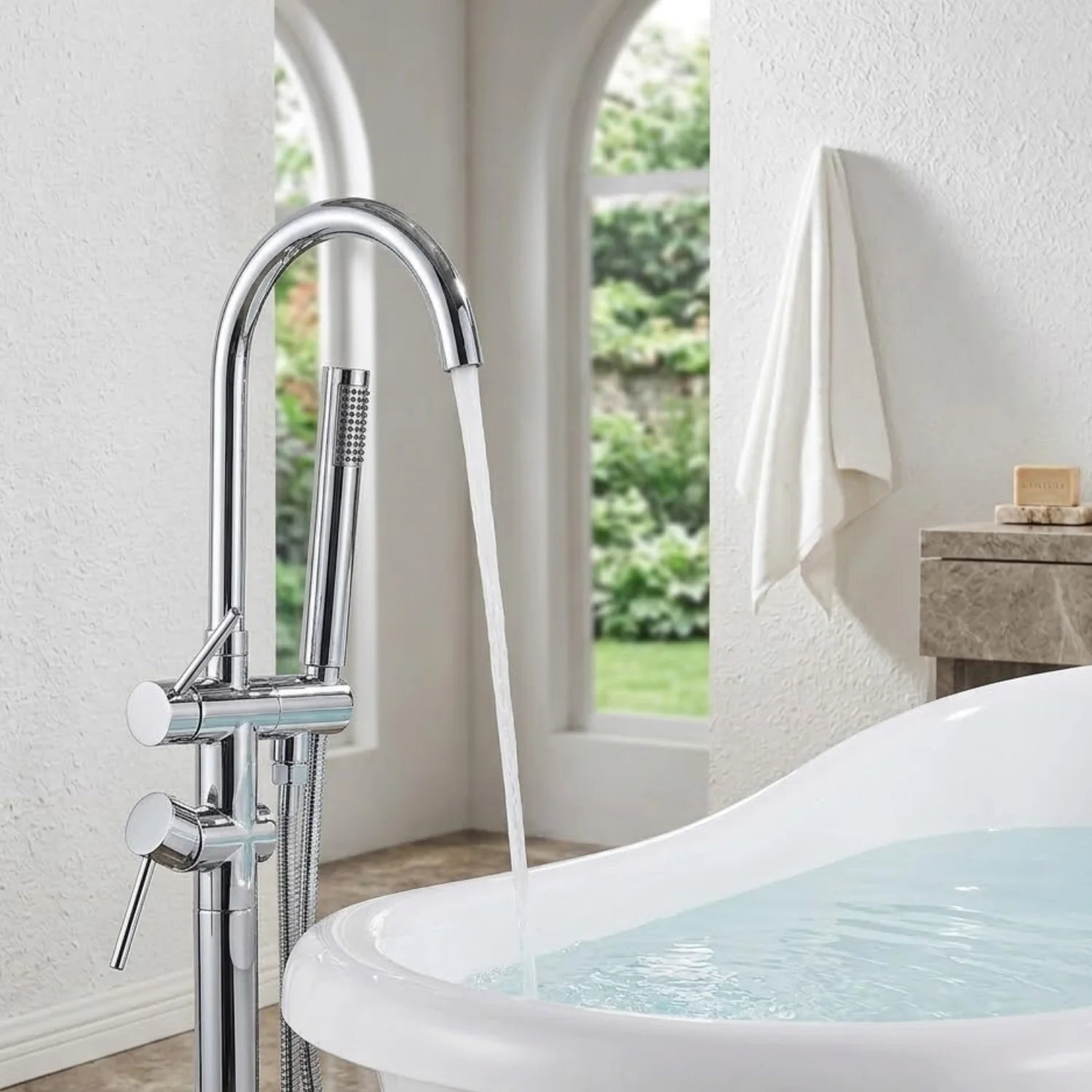 Klaralven - Bathtub Shower Faucet Set Floor Standing Shower System with 360 Swivel Spout Bathroom Bath Bathtub Mixer - Image 6