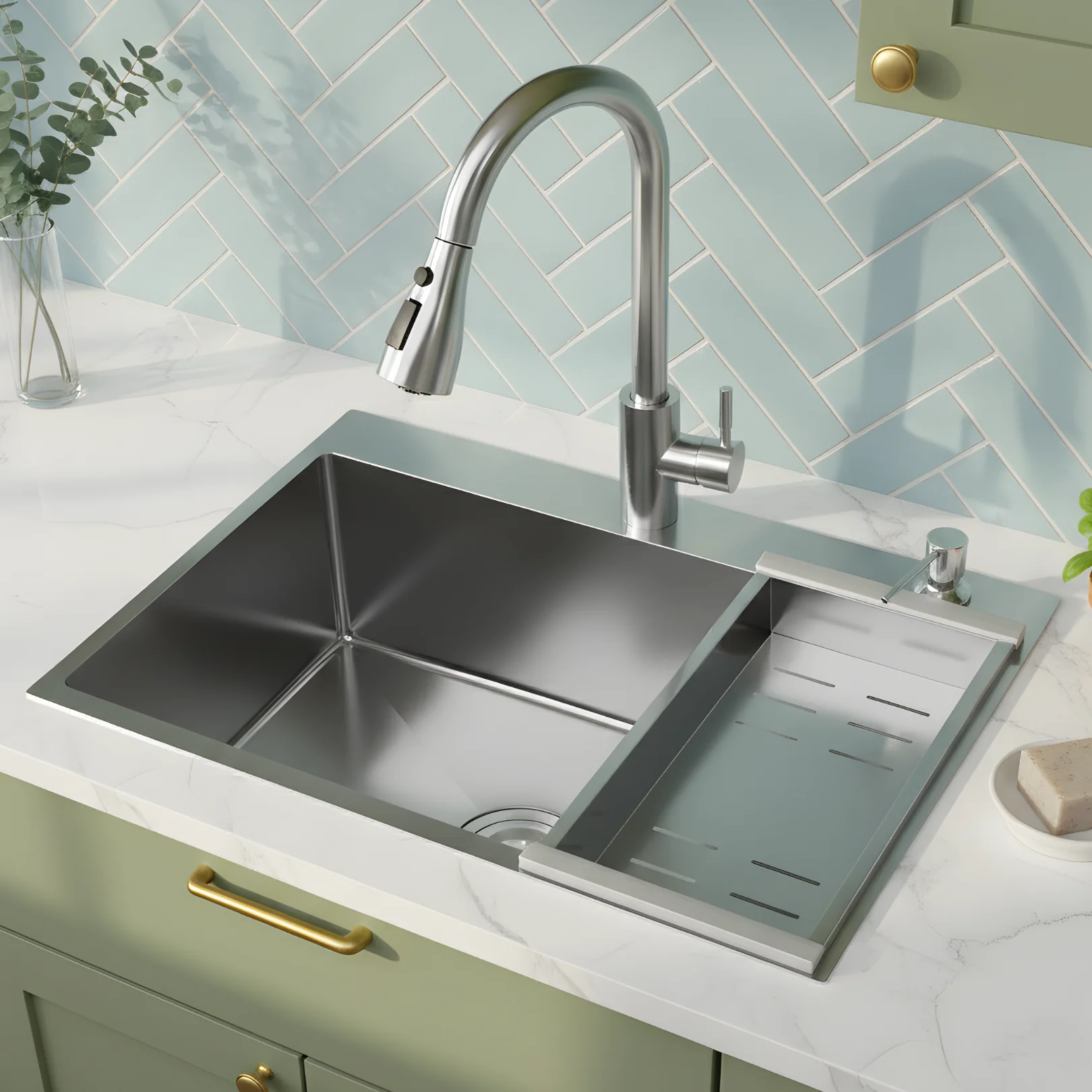 Klopeiner - 23.62" Stainless Steel Undermount Kitchen Sink with Pull-Out Faucet - Single Bowl Workstation Sink for Kitchen, Laundry & Bathroom - Image 4