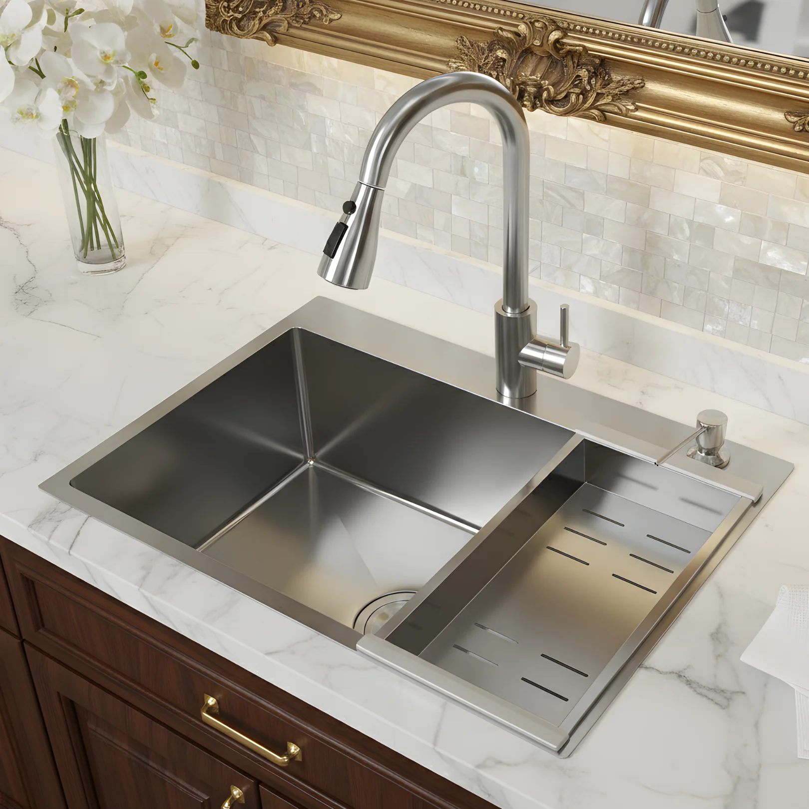 Klopeiner - 23.62" Stainless Steel Undermount Kitchen Sink with Pull-Out Faucet - Single Bowl Workstation Sink for Kitchen, Laundry & Bathroom - Image 5