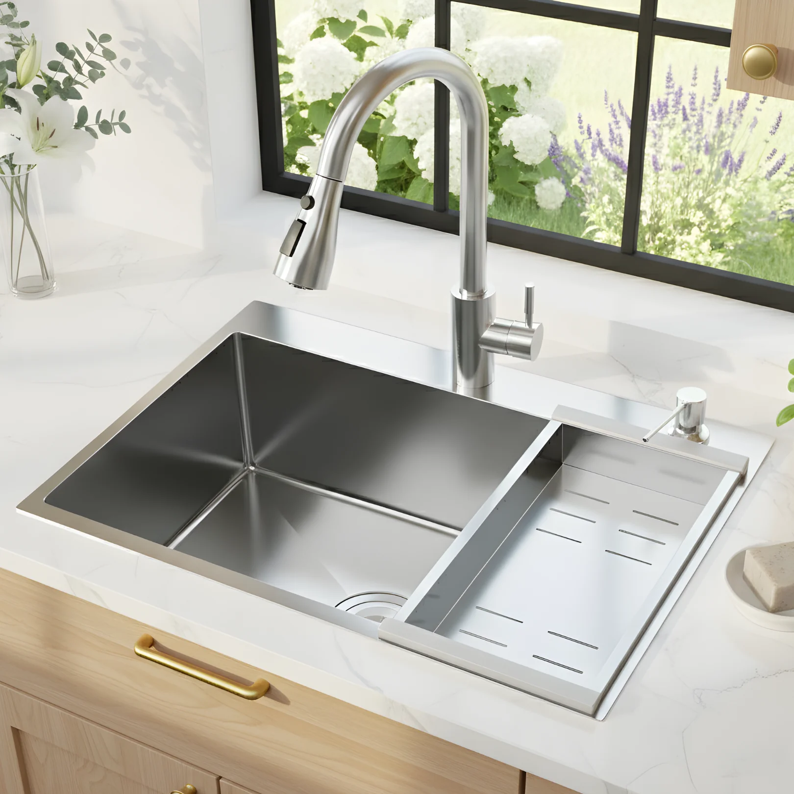 Klopeiner - 23.62" Stainless Steel Undermount Kitchen Sink with Pull-Out Faucet - Single Bowl Workstation Sink for Kitchen, Laundry & Bathroom - Image 6