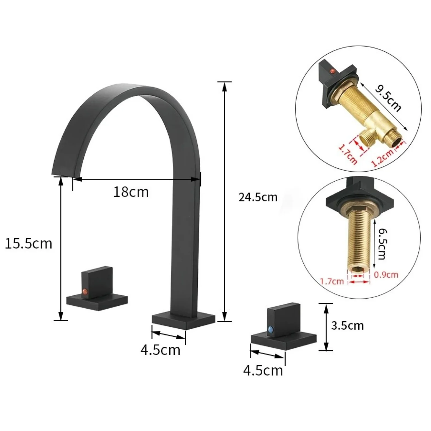 Laxa - Bathroom Faucet Square Design 3-Hole Double Handle Hot & Cold Tap - Image 10