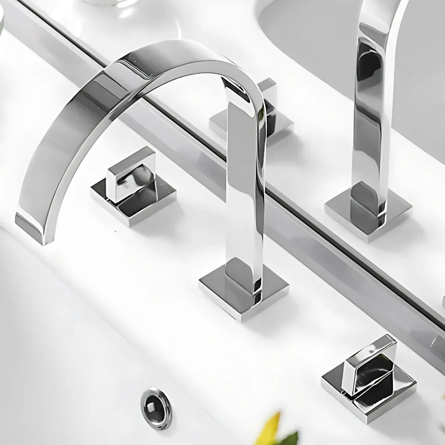 Laxa - Bathroom Faucet Square Design 3-Hole Double Handle Hot & Cold Tap - Image 11