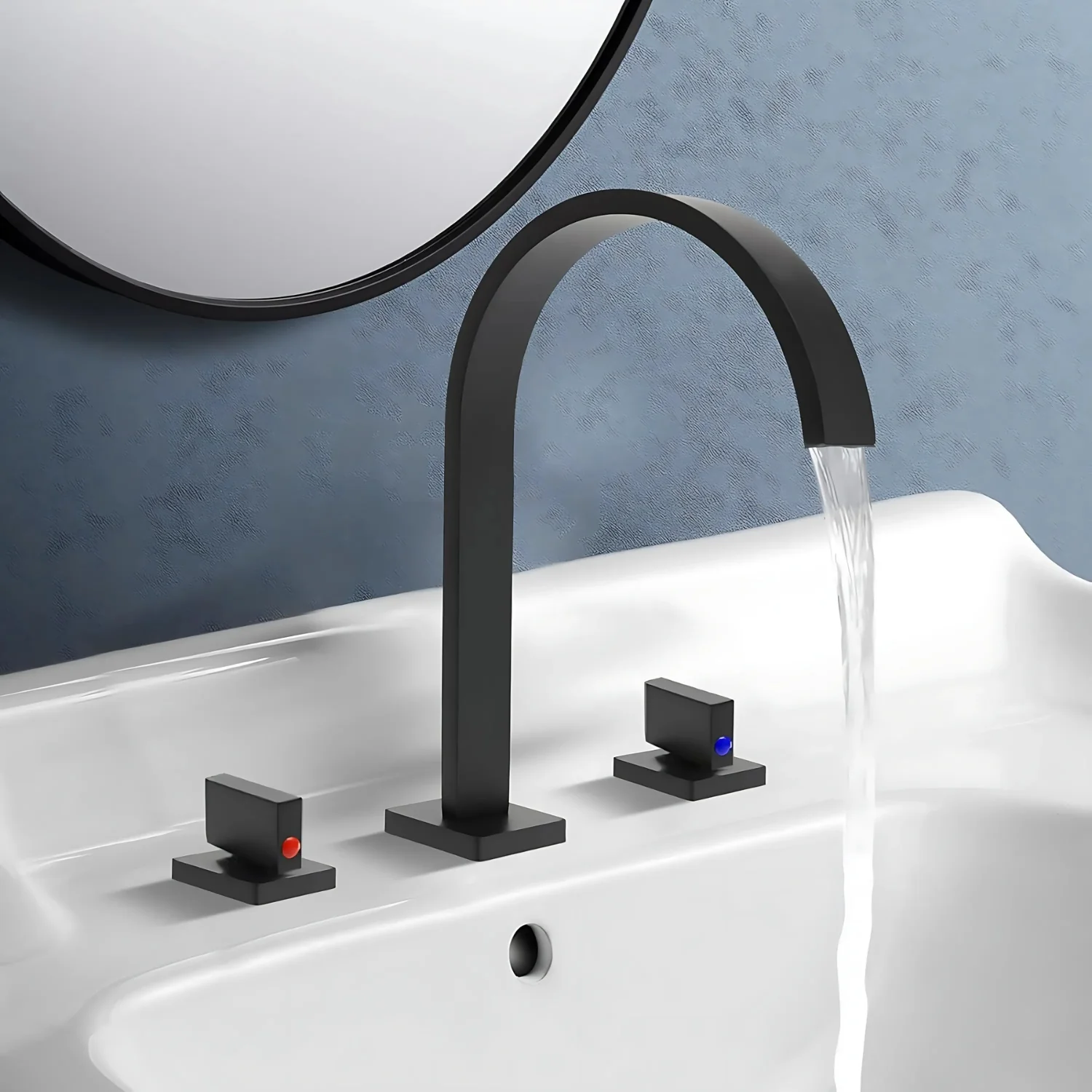Laxa - Bathroom Faucet Square Design 3-Hole Double Handle Hot & Cold Tap - Image 13