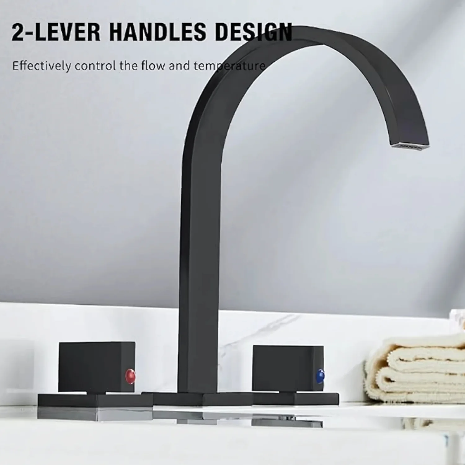 Laxa - Bathroom Faucet Square Design 3-Hole Double Handle Hot & Cold Tap - Image 14