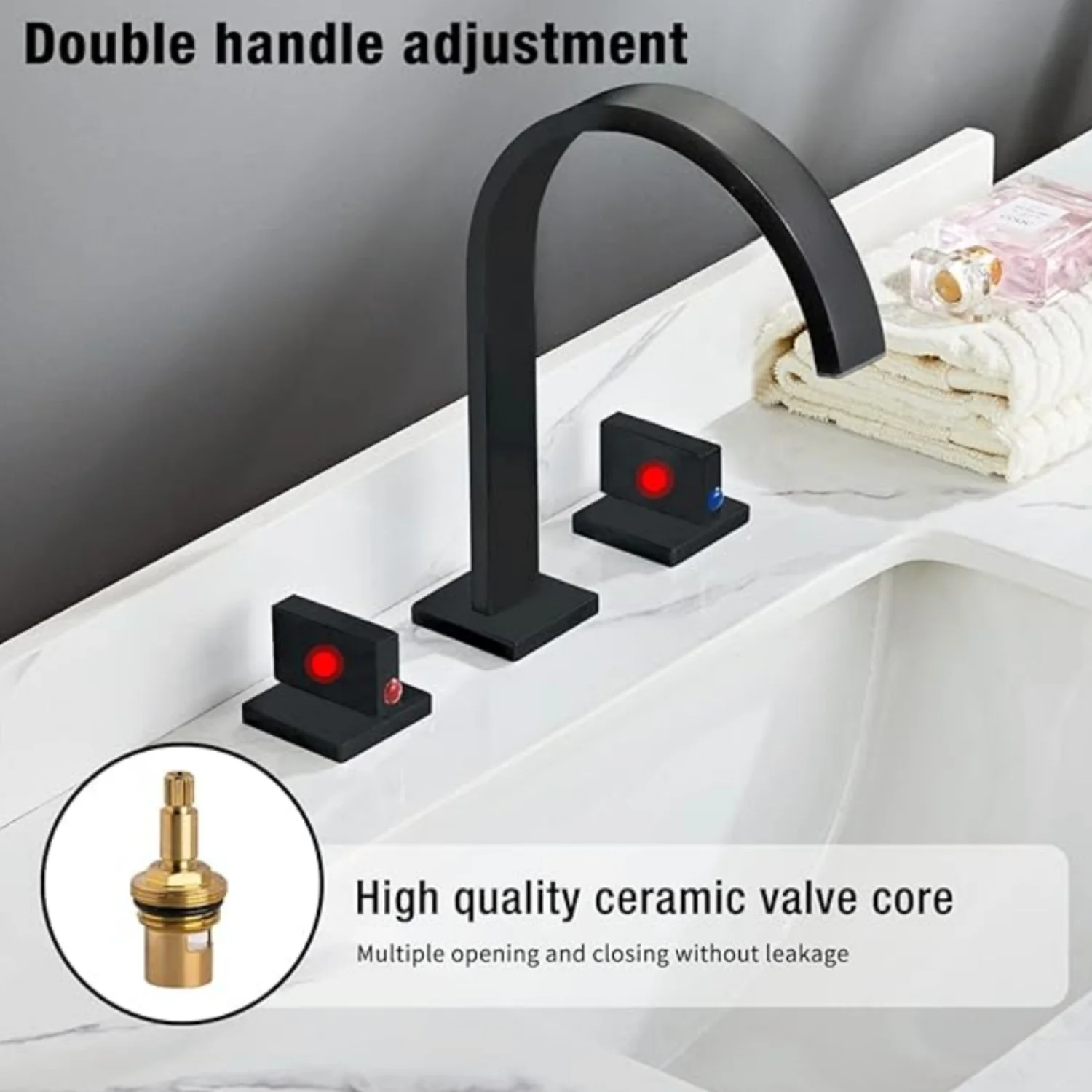 Laxa - Bathroom Faucet Square Design 3-Hole Double Handle Hot & Cold Tap - Image 15