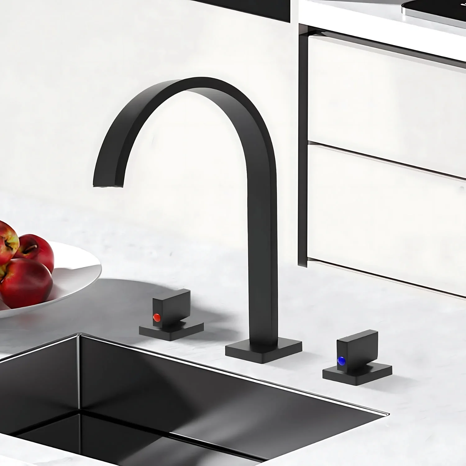 Laxa - Bathroom Faucet Square Design 3-Hole Double Handle Hot & Cold Tap - Image 17