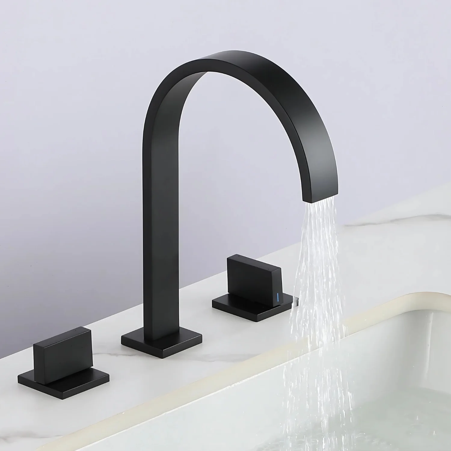 Laxa - Bathroom Faucet Square Design 3-Hole Double Handle Hot & Cold Tap - Image 4