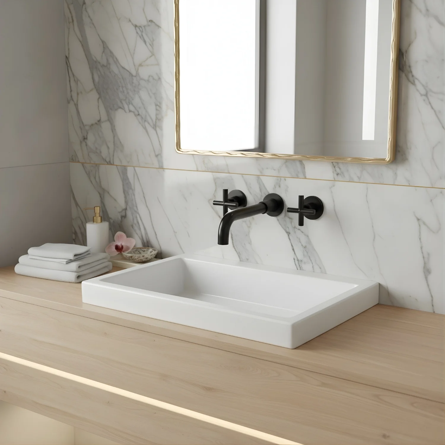 Lovasen - Wall Mounted Double Handle Hot & Cold Rotatable Faucet for Bathroom Sink - Image 12