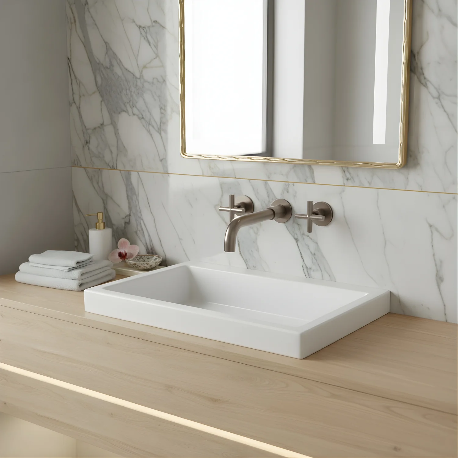 Lovasen - Wall Mounted Double Handle Hot & Cold Rotatable Faucet for Bathroom Sink - Image 3
