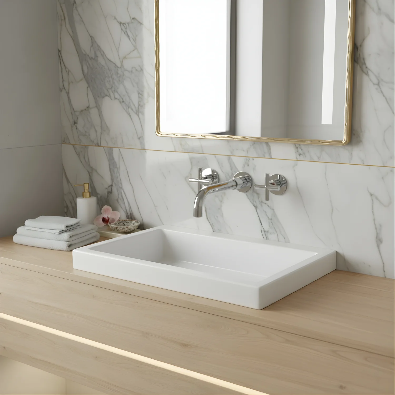 Lovasen - Wall Mounted Double Handle Hot & Cold Rotatable Faucet for Bathroom Sink - Image 5