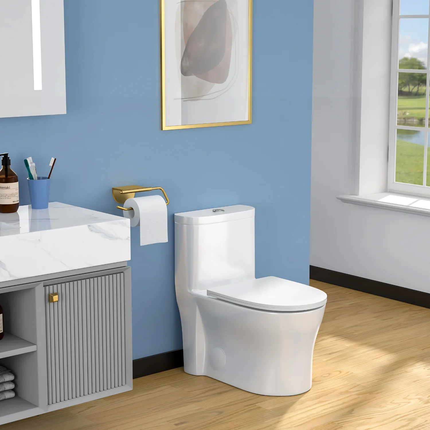Lyngen - Soft Closing Seat Concealed Tank Elongated Bowl Floor Mounted Installation Ceramic One-Piece Dual Flush Toilet - Image 7