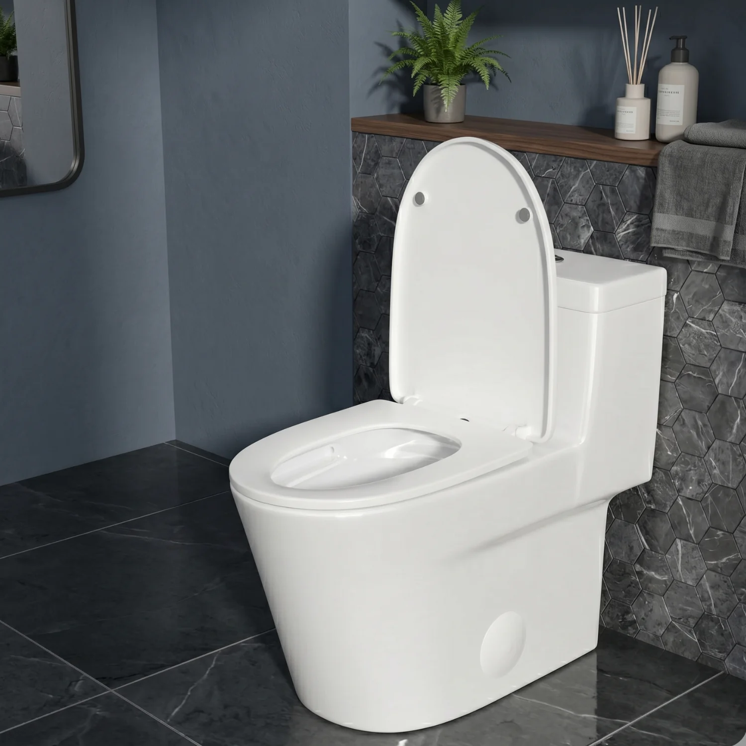 Are - One-Piece 1.1/1.6 GPF Dual Flush Round Toilet in White Soft Close Seat Included - Image 3