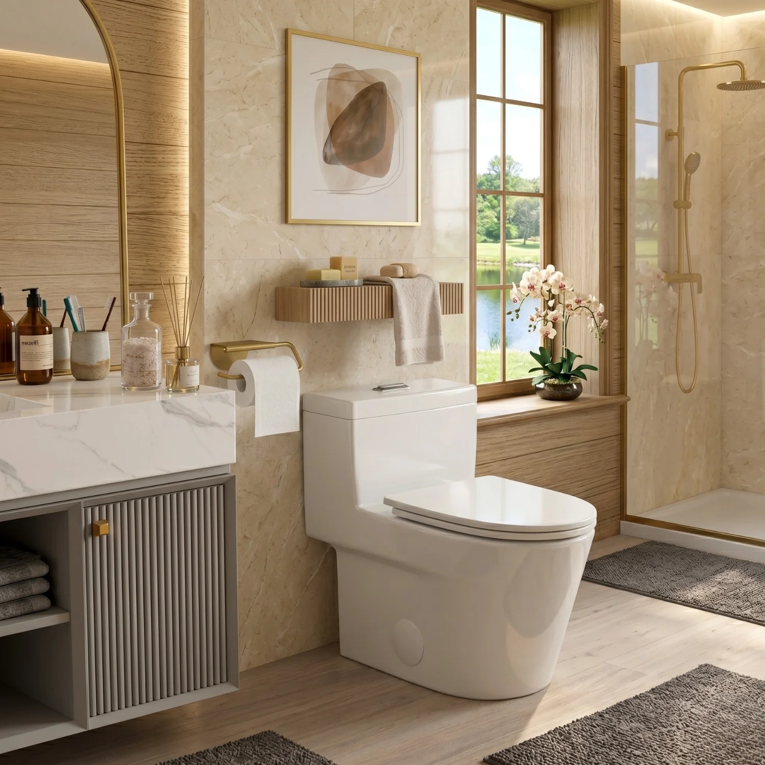 Are - One-Piece 1.1/1.6 GPF Dual Flush Round Toilet in White Soft Close Seat Included - Image 5