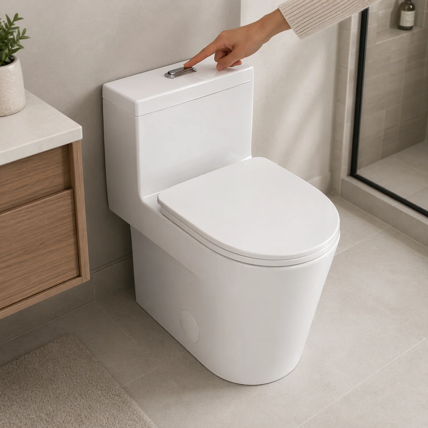 Are - One-Piece 1.1/1.6 GPF Dual Flush Round Toilet in White Soft Close Seat Included - Image 6