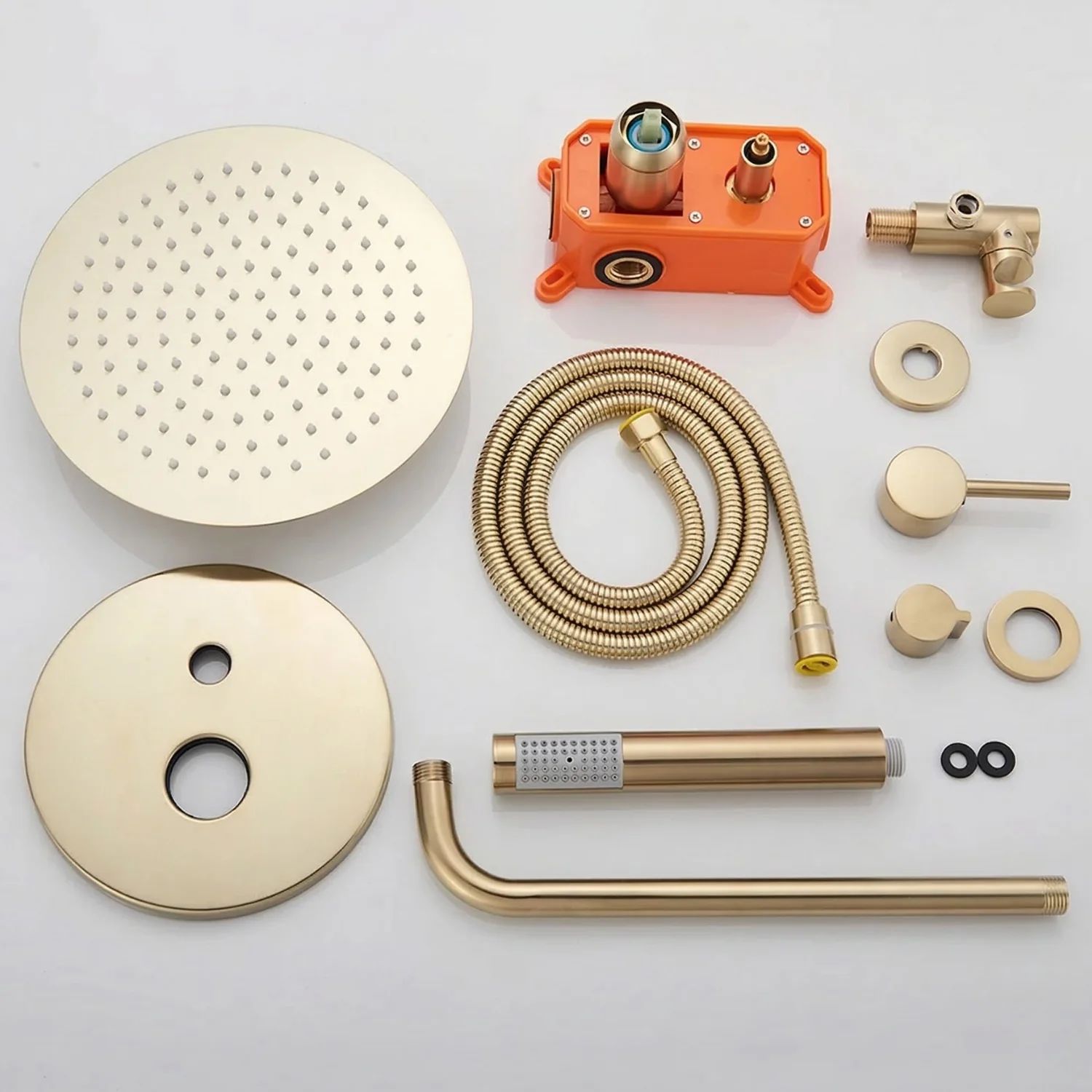 Odense -Brushed Gold Shower Faucet Wall Mounted Big Rainfall Head Hand Sprayer Set - Image 19