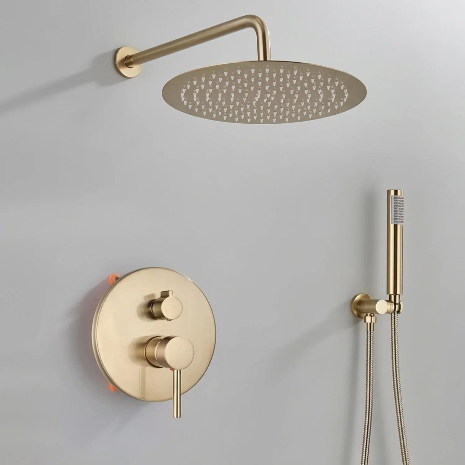 Odense -Brushed Gold Shower Faucet Wall Mounted Big Rainfall Head Hand Sprayer Set - Image 4