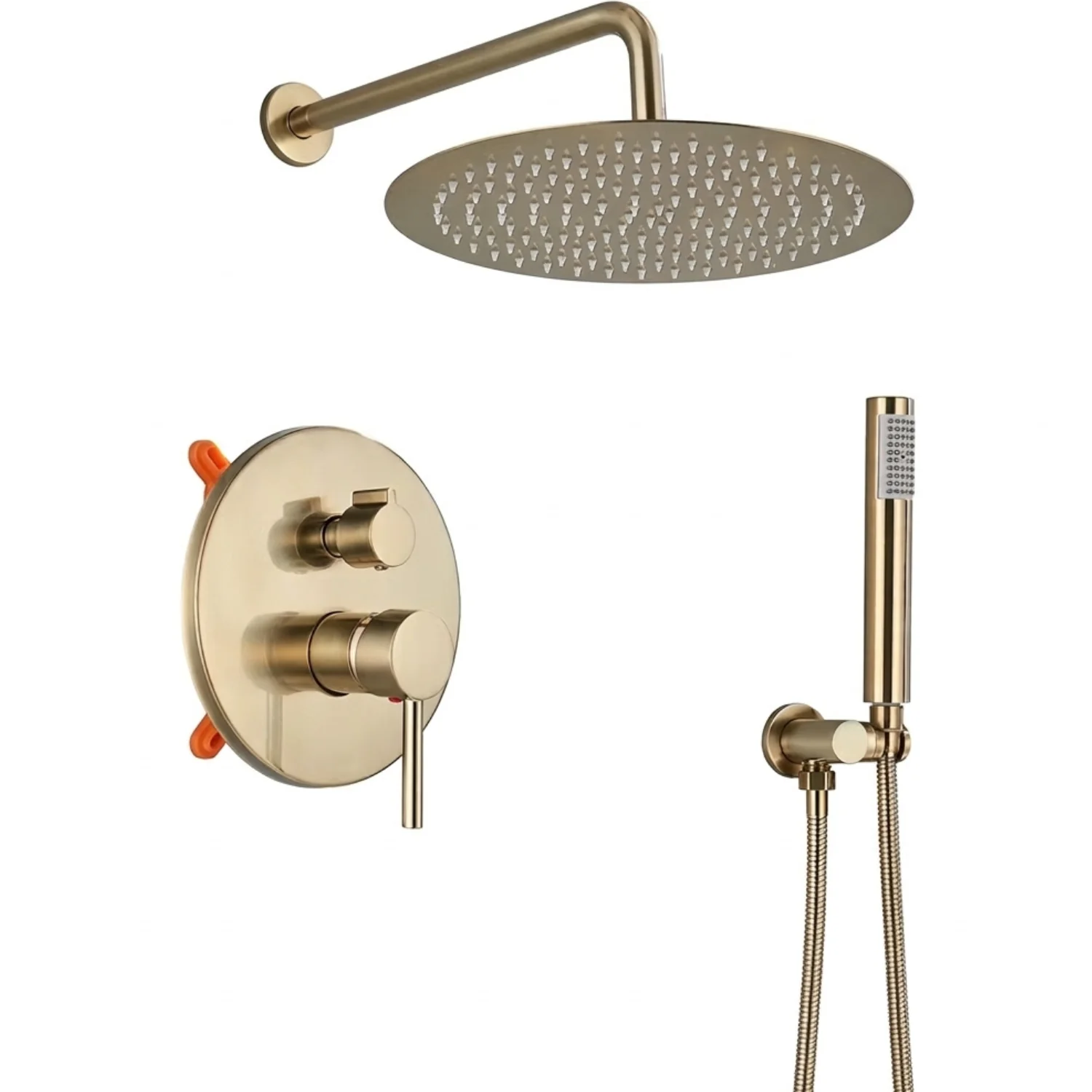 Odense -Brushed Gold Shower Faucet Wall Mounted Big Rainfall Head Hand Sprayer Set - Image 6