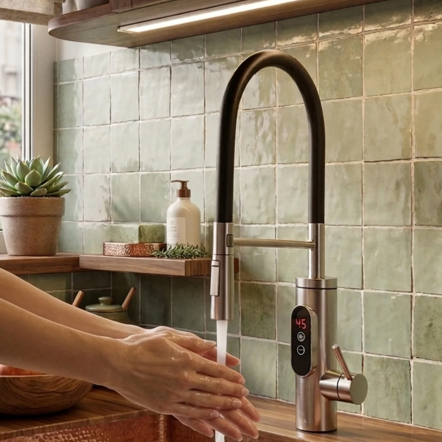 Oslo – Electric Water Heater 220V Instant Hot Water Faucet with Digital Display , Tankless Under-Sink Kitchen Tap, EU Plug - Image 4