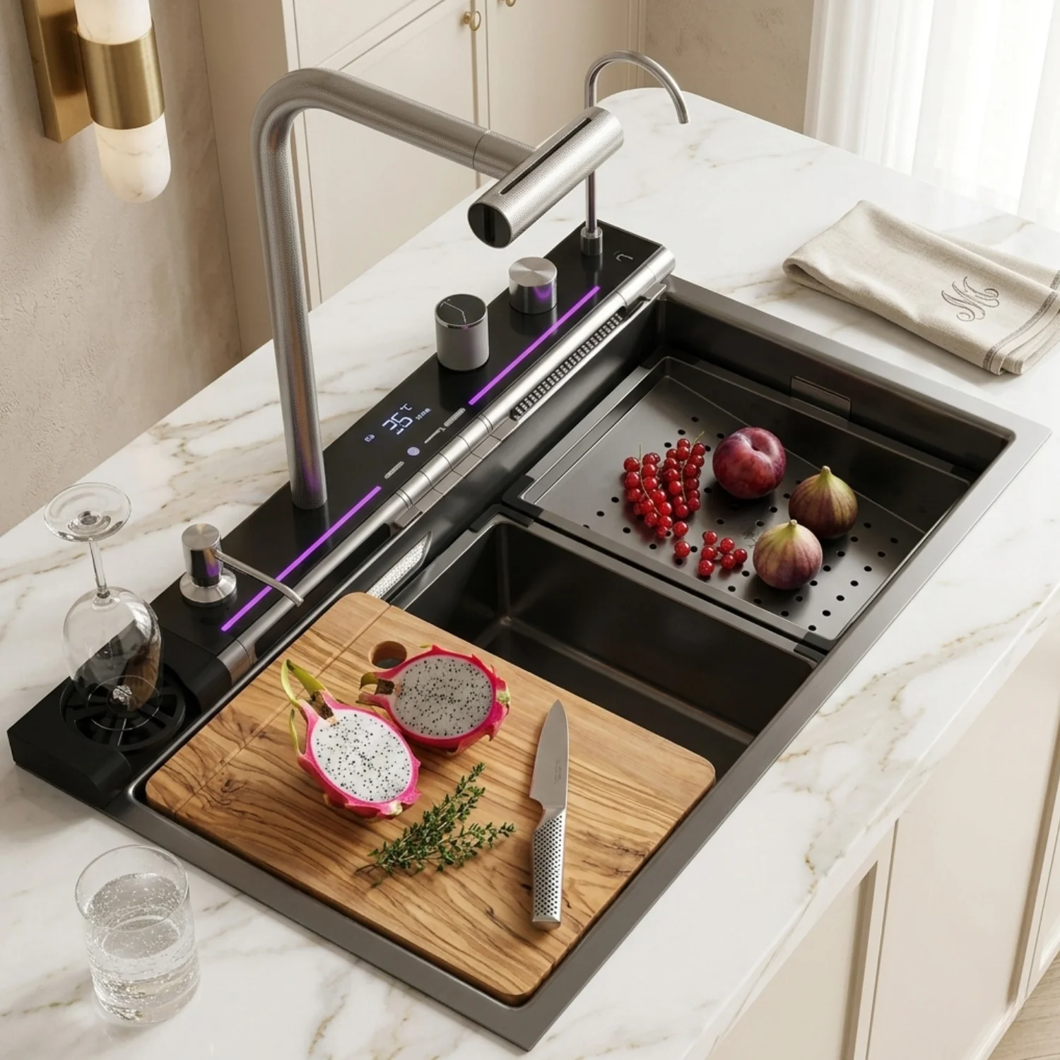 Radviken - Smart Triple Waterfall Kitchen Sink with Digital Display - Image 3