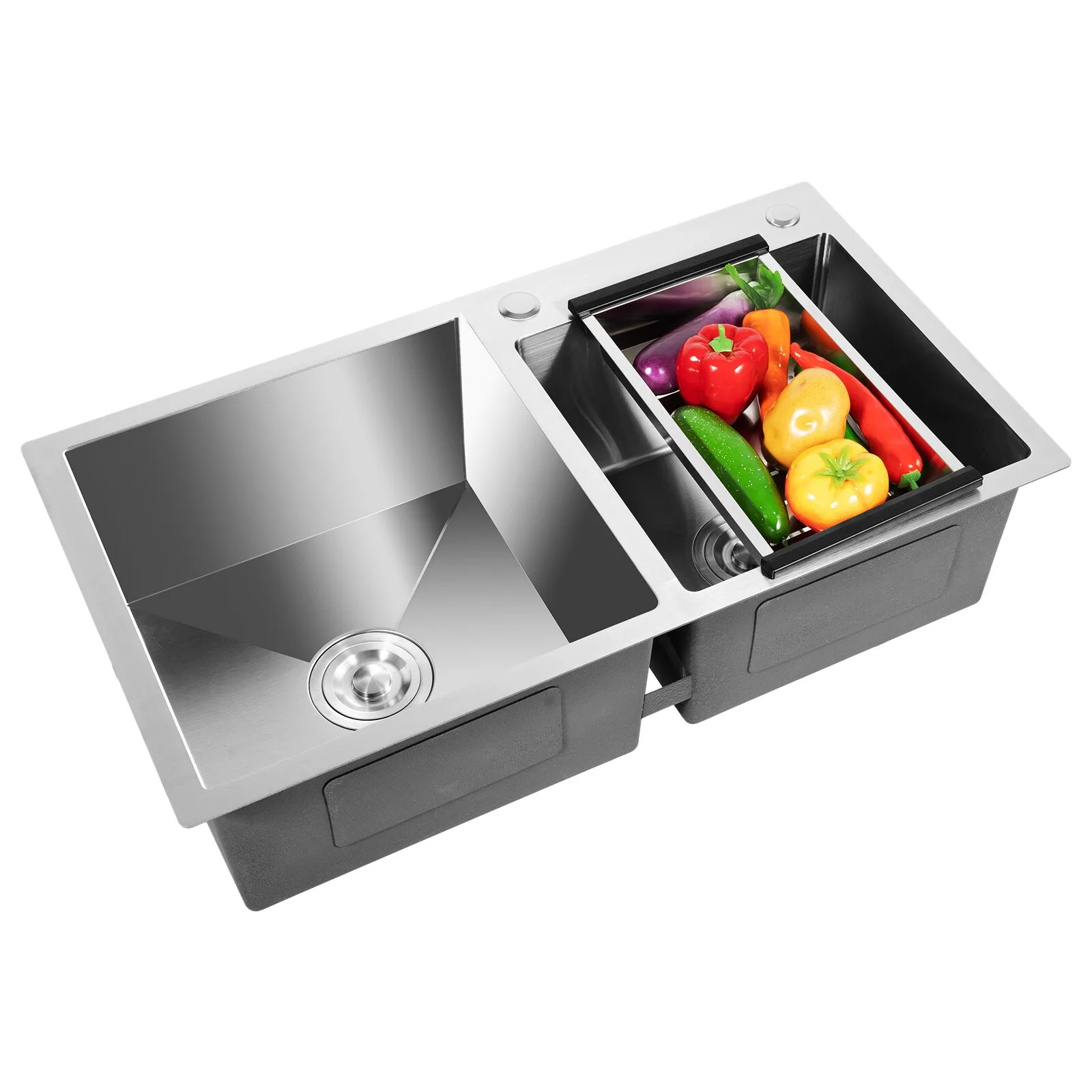 Strolberg - Drop-in Workstation Sink - Stainless Steel Double Bowl Kitchen Sink with Noise Reduction - Silver - Image 12