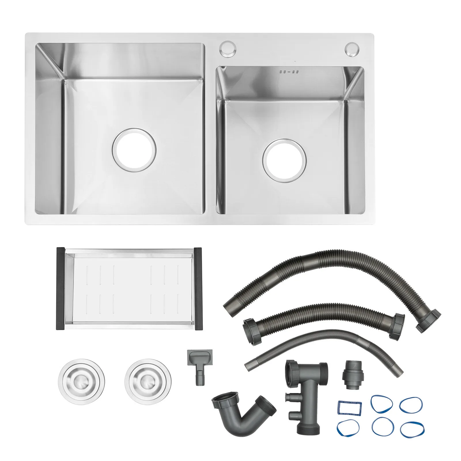 Strolberg - Drop-in Workstation Sink - Stainless Steel Double Bowl Kitchen Sink with Noise Reduction - Silver - Image 13