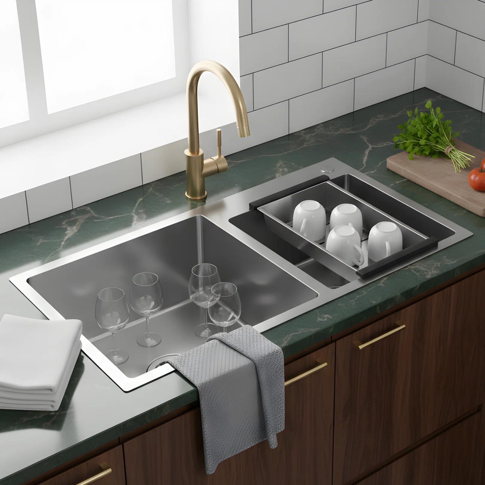 Strolberg - Drop-in Workstation Sink - Stainless Steel Double Bowl Kitchen Sink with Noise Reduction - Silver - Image 3