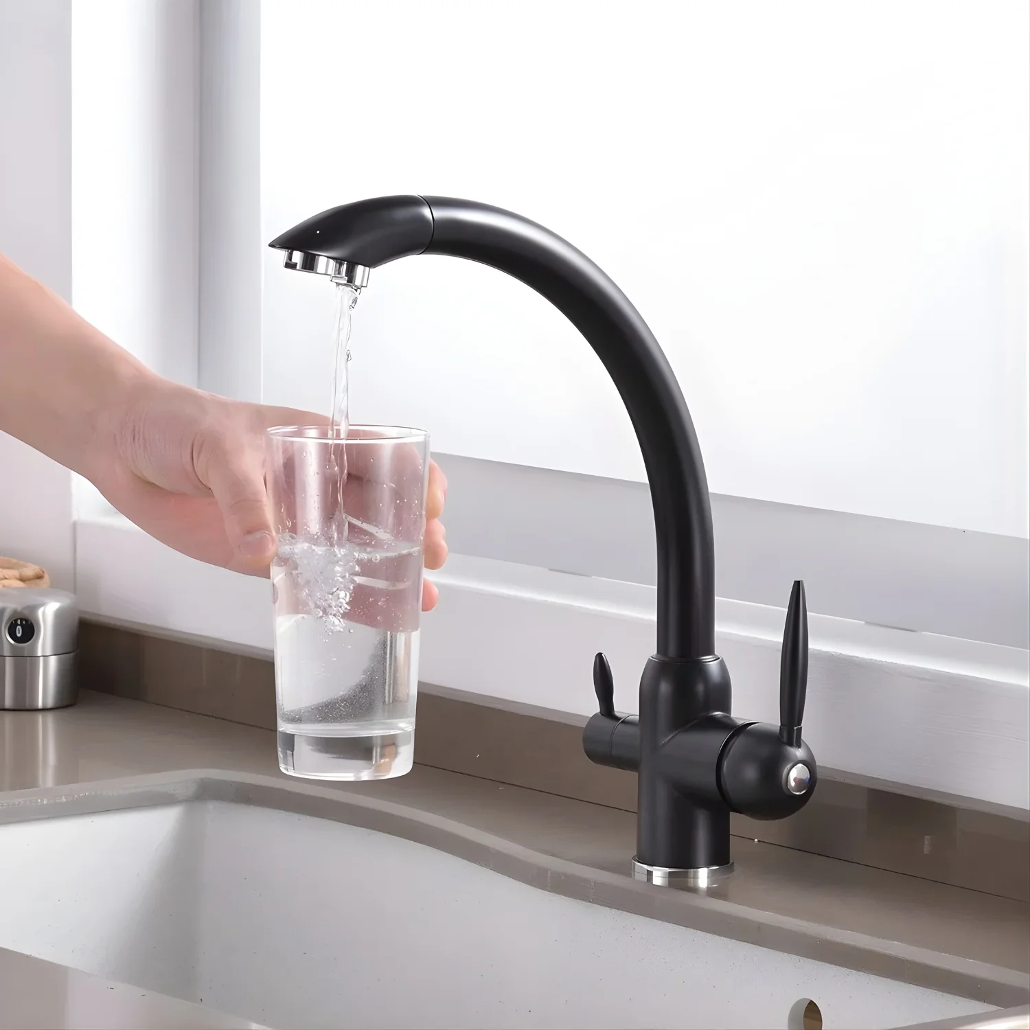Sundby - Three-Way Faucet Kitchen Sink Mixer Tap Hot Cold Water Crane Deck Mounted Kitchen Tap - Image 4