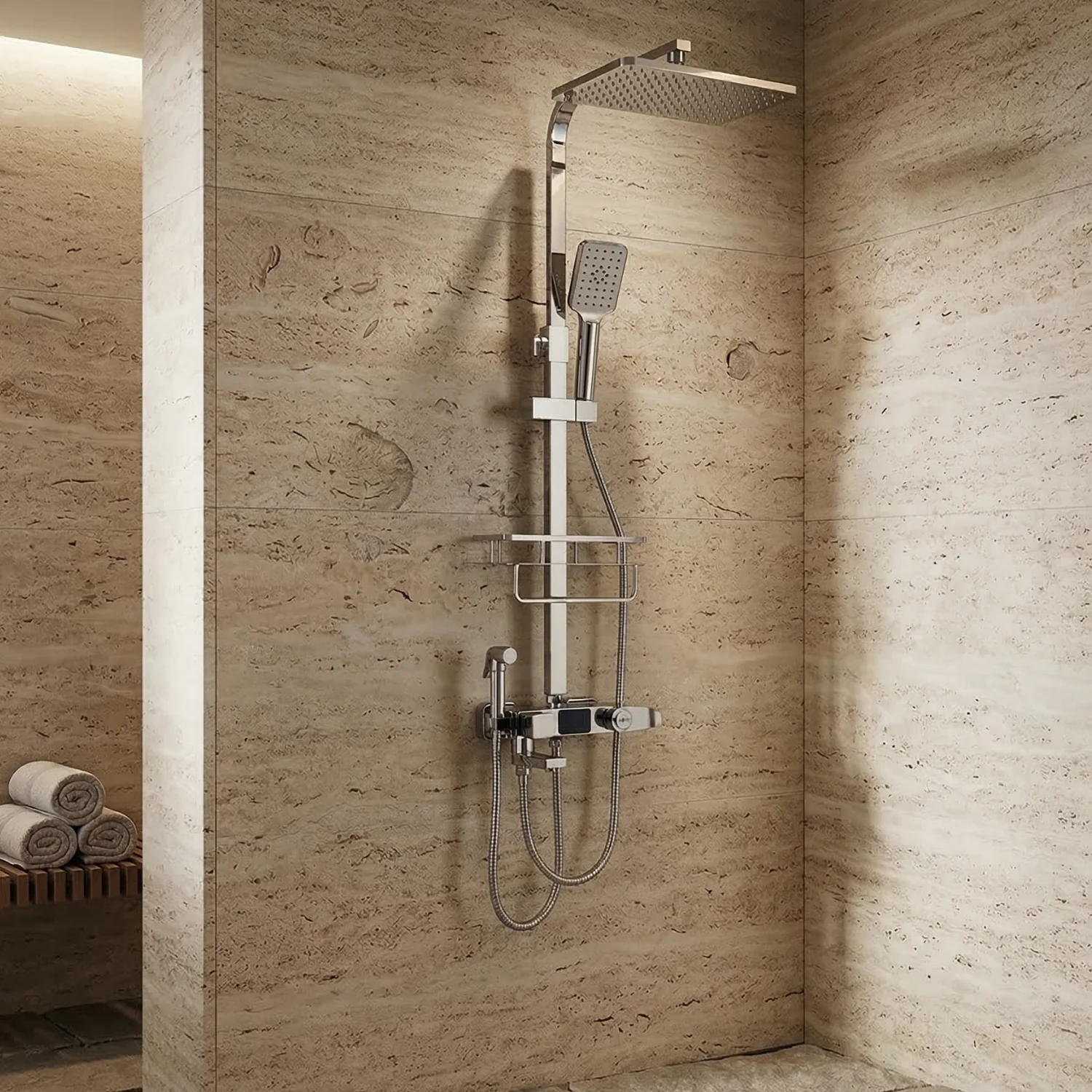 Torne - Digital Display Thermostatic Rainfall Shower System – 4 Way Bathroom Shower Set - Image 3