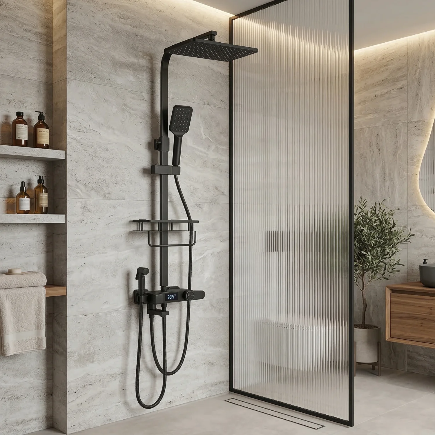 Torne - Digital Display Thermostatic Rainfall Shower System – 4 Way Bathroom Shower Set - Image 5