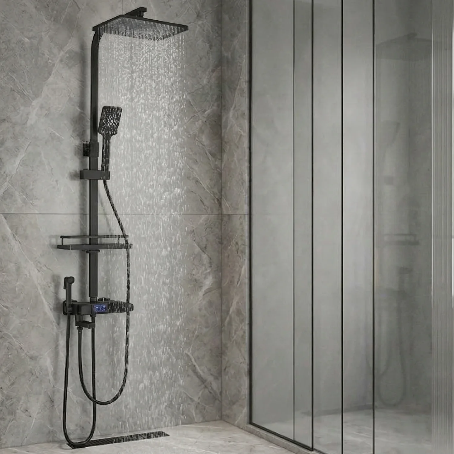 Torne - Digital Display Thermostatic Rainfall Shower System – 4 Way Bathroom Shower Set - Image 6