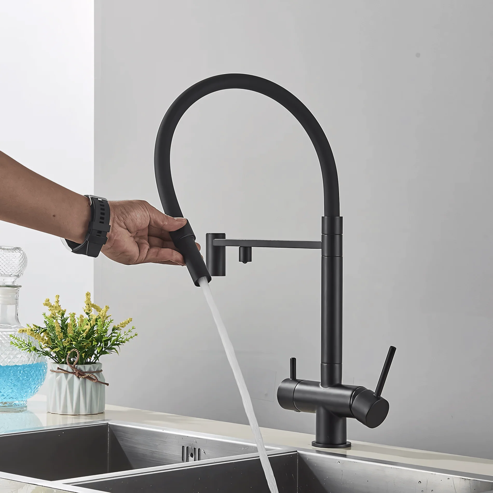 Trier - Three-Way Kitchen Faucet with Filter Tap Reverse Osmosis Compatible and Pull-Down Spout - Image 10