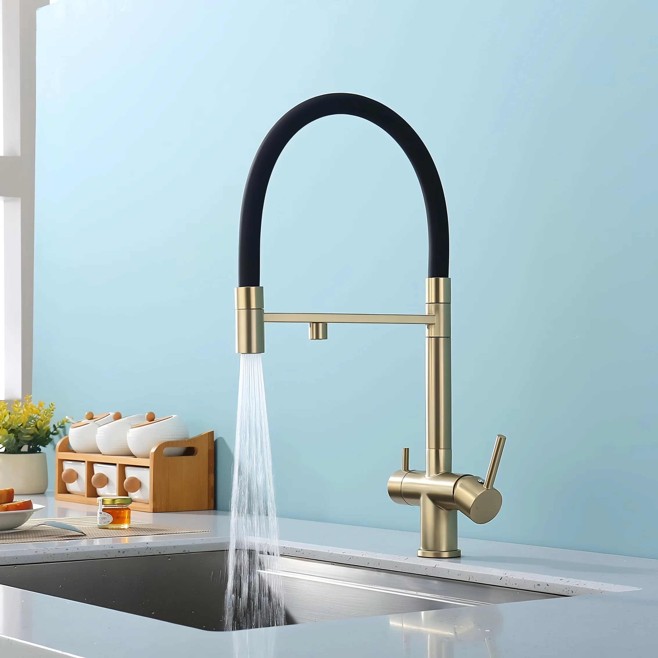 Trier - Three-Way Kitchen Faucet with Filter Tap Reverse Osmosis Compatible and Pull-Down Spout - Image 15
