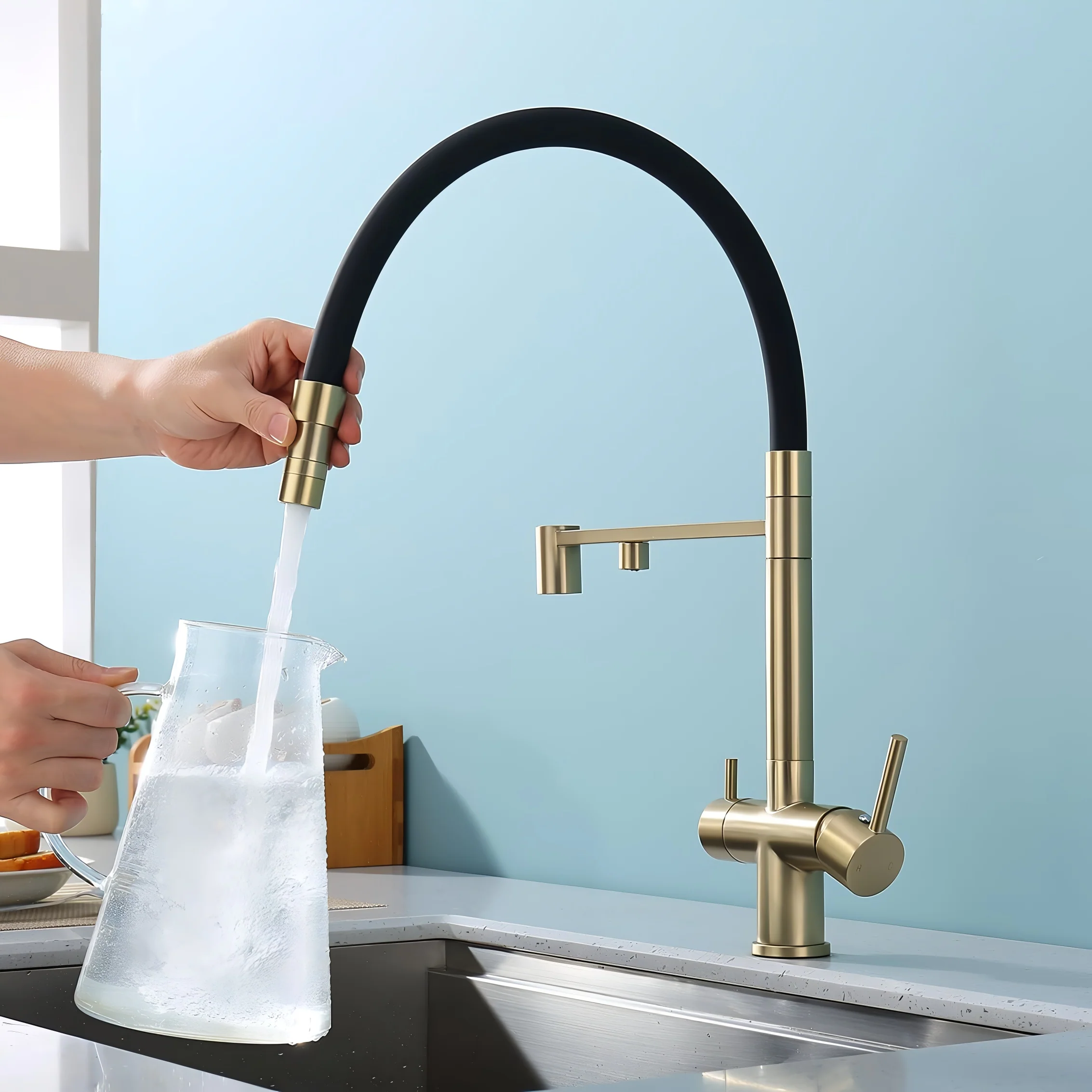 Trier - Three-Way Kitchen Faucet with Filter Tap Reverse Osmosis Compatible and Pull-Down Spout - Image 16