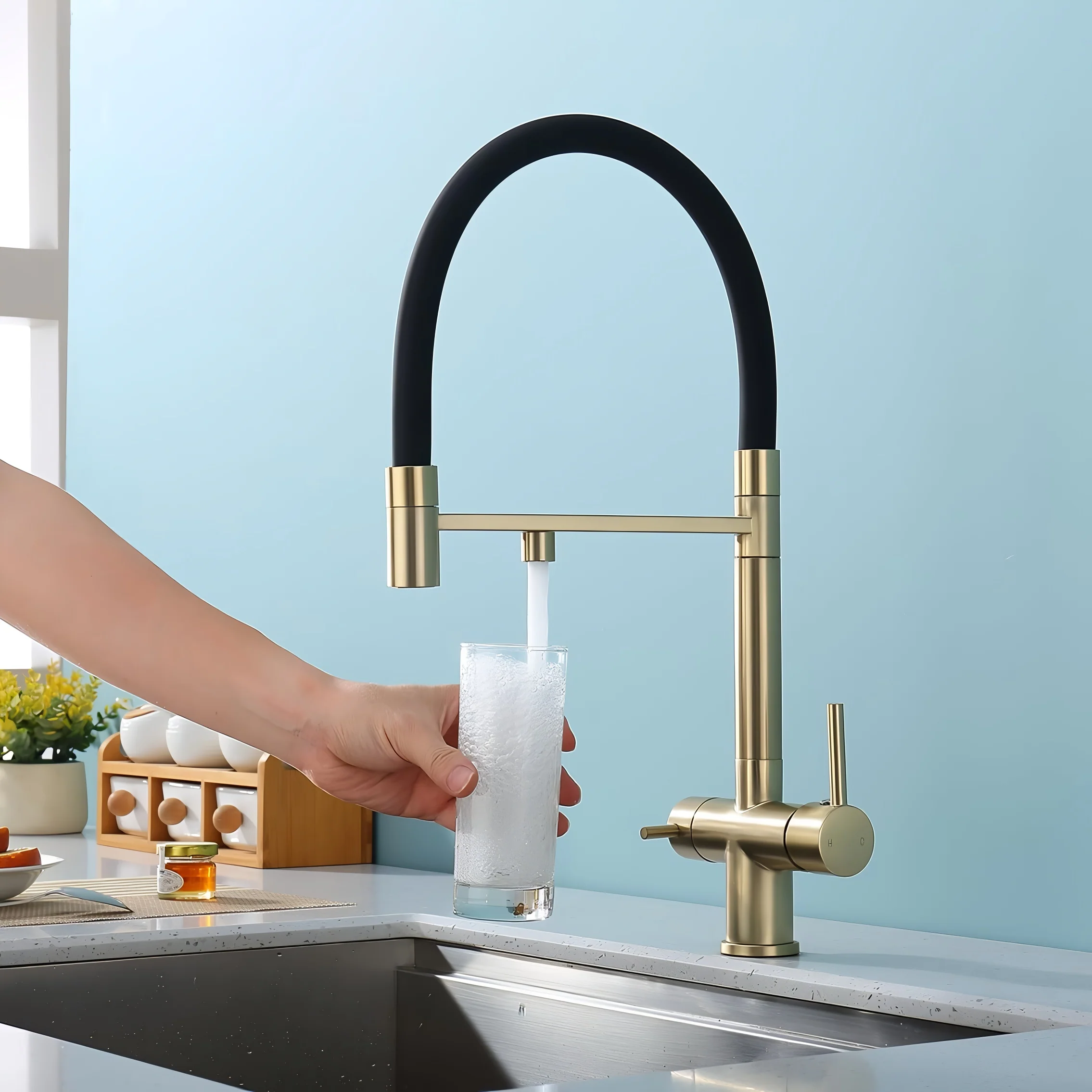 Trier - Three-Way Kitchen Faucet with Filter Tap Reverse Osmosis Compatible and Pull-Down Spout - Image 17