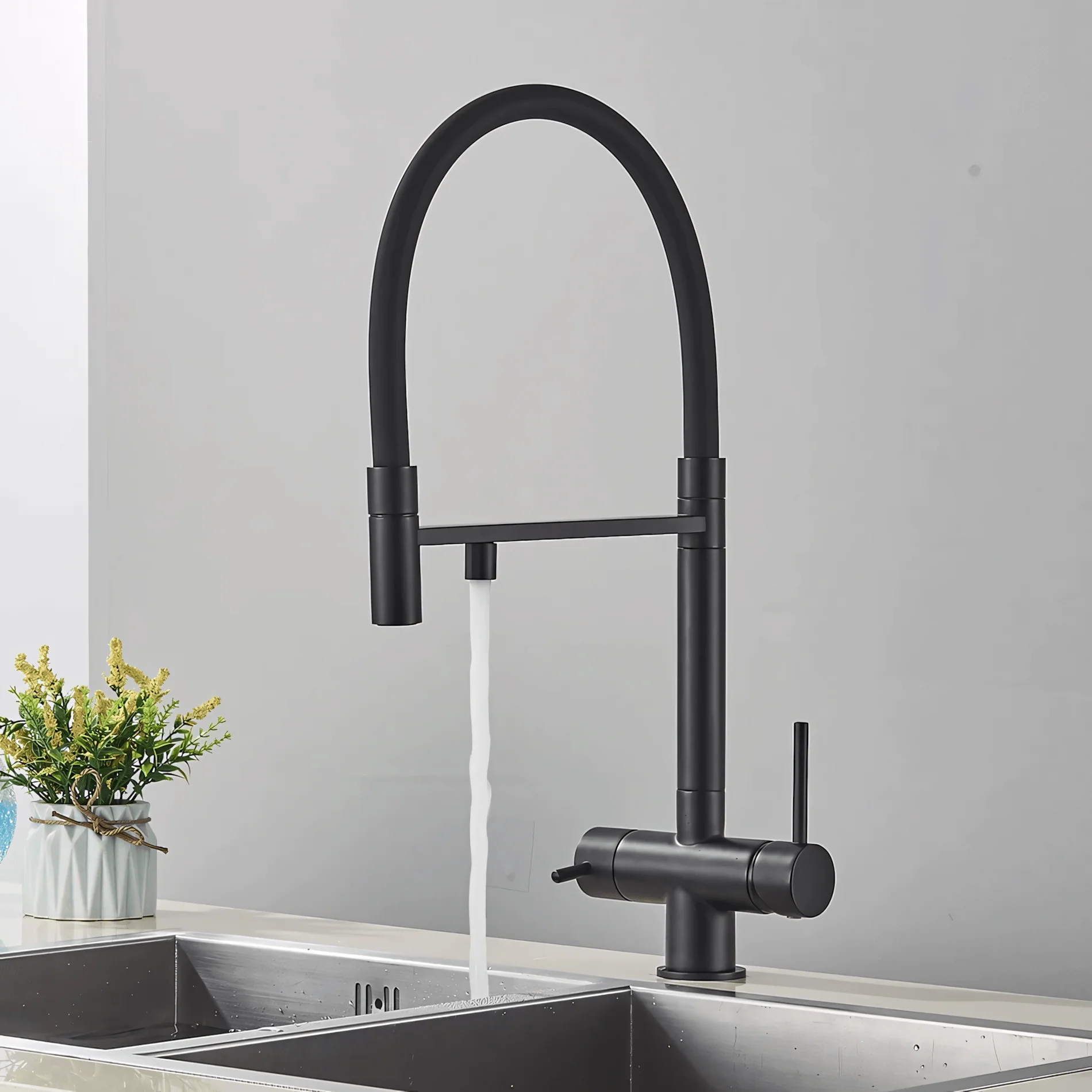 Trier - Three-Way Kitchen Faucet with Filter Tap Reverse Osmosis Compatible and Pull-Down Spout - Image 6
