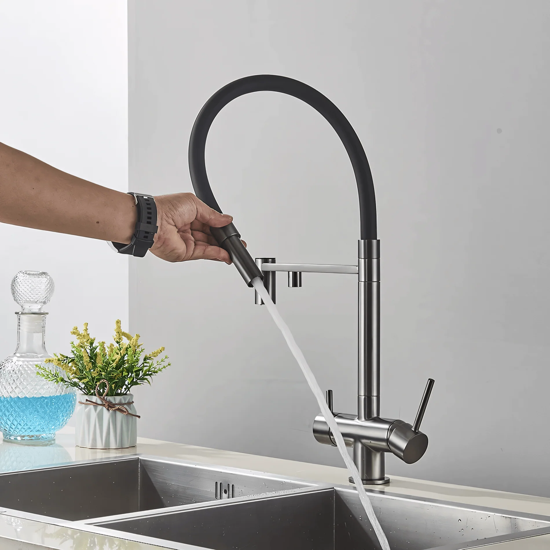 Trier - Three-Way Kitchen Faucet with Filter Tap Reverse Osmosis Compatible and Pull-Down Spout - Image 7