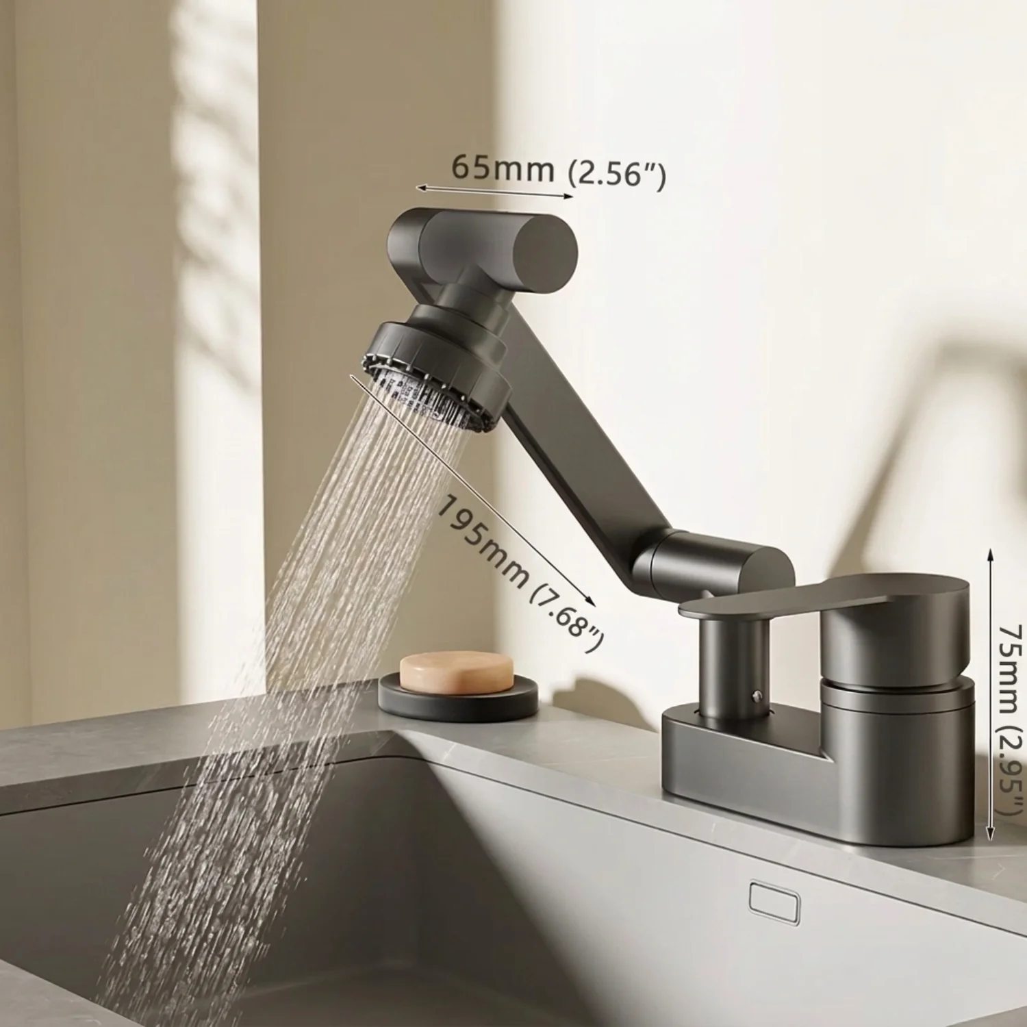 Uupsala - Wash Basin Faucet Double Hole Hot & Cold Mixer Tap with 2-Mode Rotating Nozzle Bathroom Sink Faucet - Image 11