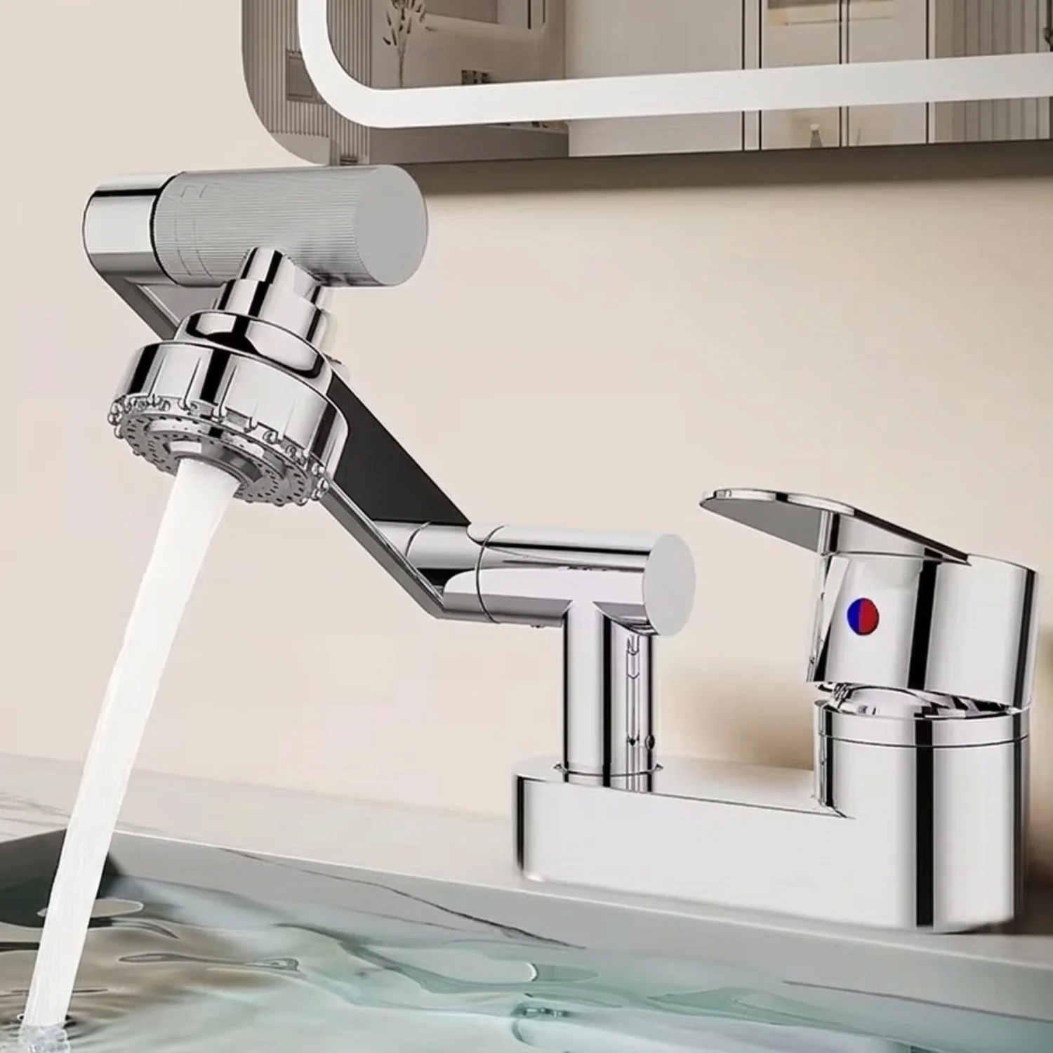 Uupsala - Wash Basin Faucet Double Hole Hot & Cold Mixer Tap with 2-Mode Rotating Nozzle Bathroom Sink Faucet - Image 6