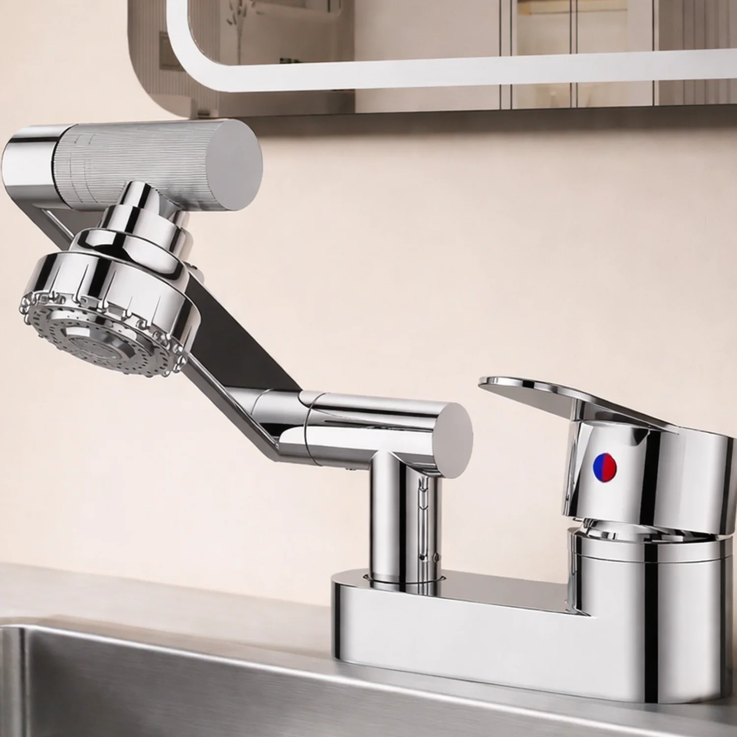 Uupsala - Wash Basin Faucet Double Hole Hot & Cold Mixer Tap with 2-Mode Rotating Nozzle Bathroom Sink Faucet - Image 7