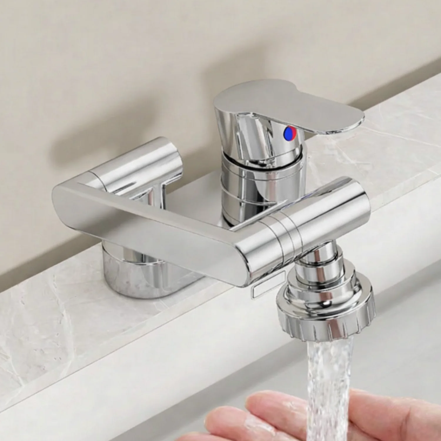 Uupsala - Wash Basin Faucet Double Hole Hot & Cold Mixer Tap with 2-Mode Rotating Nozzle Bathroom Sink Faucet - Image 9