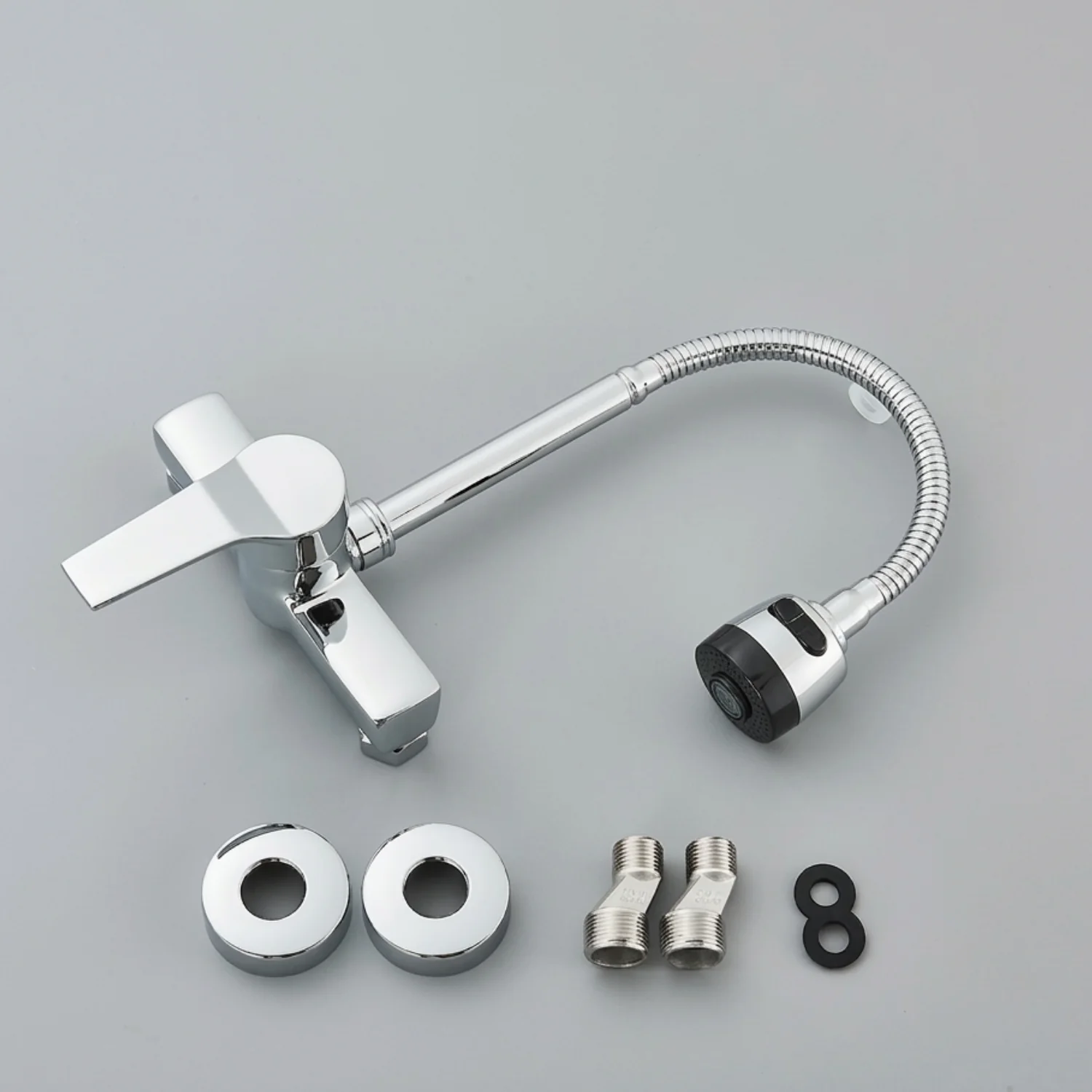 Vanern - Wall Mounted Dual Hole Kitchen Faucet Lead Free Hot Cold Water Mixer Tap Stream Spray Bubbler 360 Rotation Flexible Pipe Control - Image 10