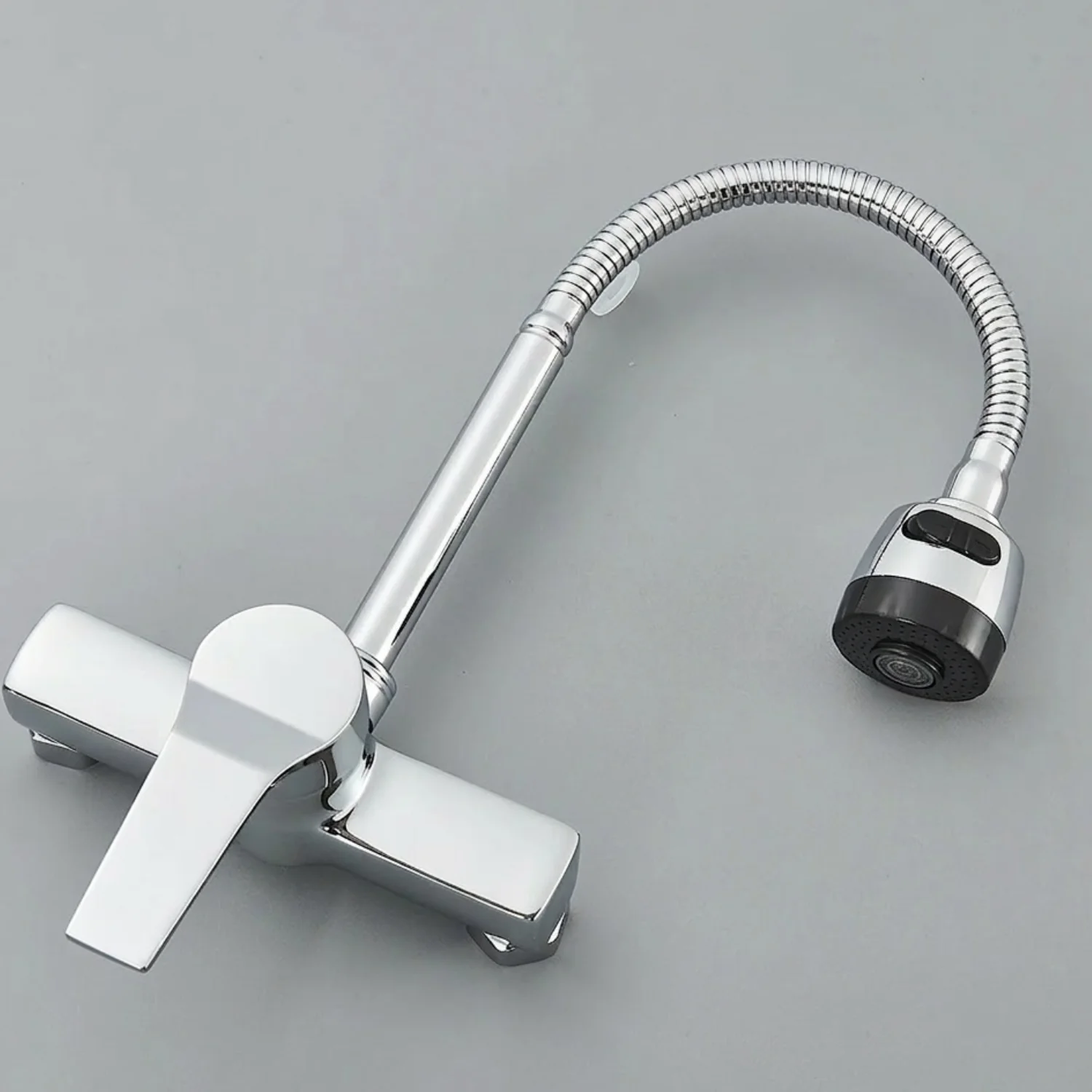 Vanern - Wall Mounted Dual Hole Kitchen Faucet Lead Free Hot Cold Water Mixer Tap Stream Spray Bubbler 360 Rotation Flexible Pipe Control - Image 4