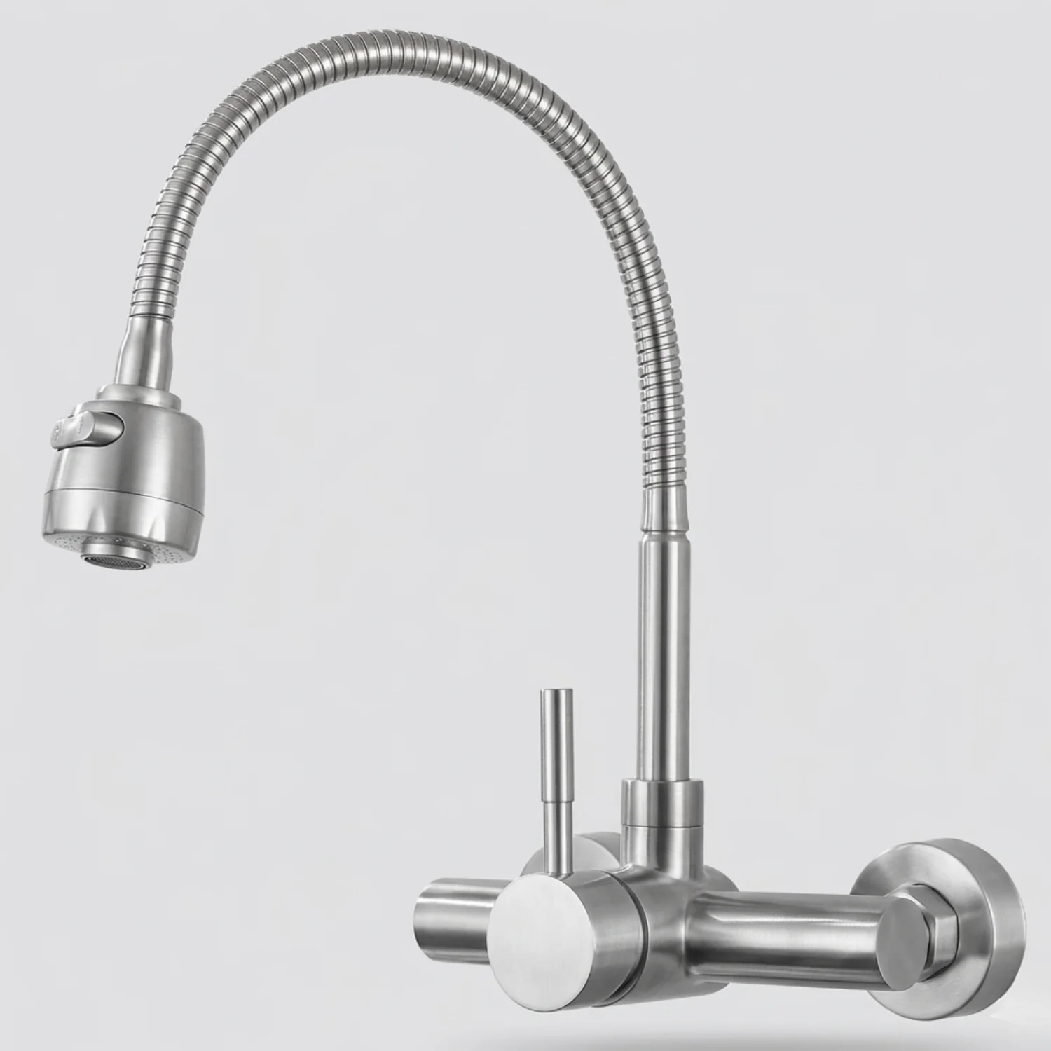 Vanern - Wall Mounted Dual Hole Kitchen Faucet Lead Free Hot Cold Water Mixer Tap Stream Spray Bubbler 360 Rotation Flexible Pipe Control - Image 7