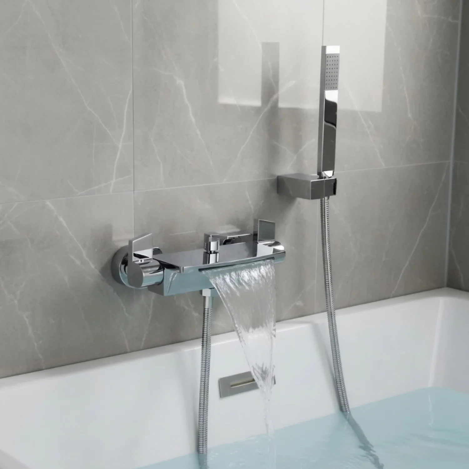 Westhafen - Modern Waterfall Shower Bathtub Wall Mounted Faucet Kit - Image 11